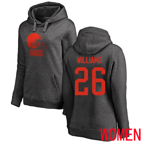 Cleveland Browns Greedy Williams Women Ash Jersey 26 NFL Football One Color Pullover Hoodie Sweatshirt